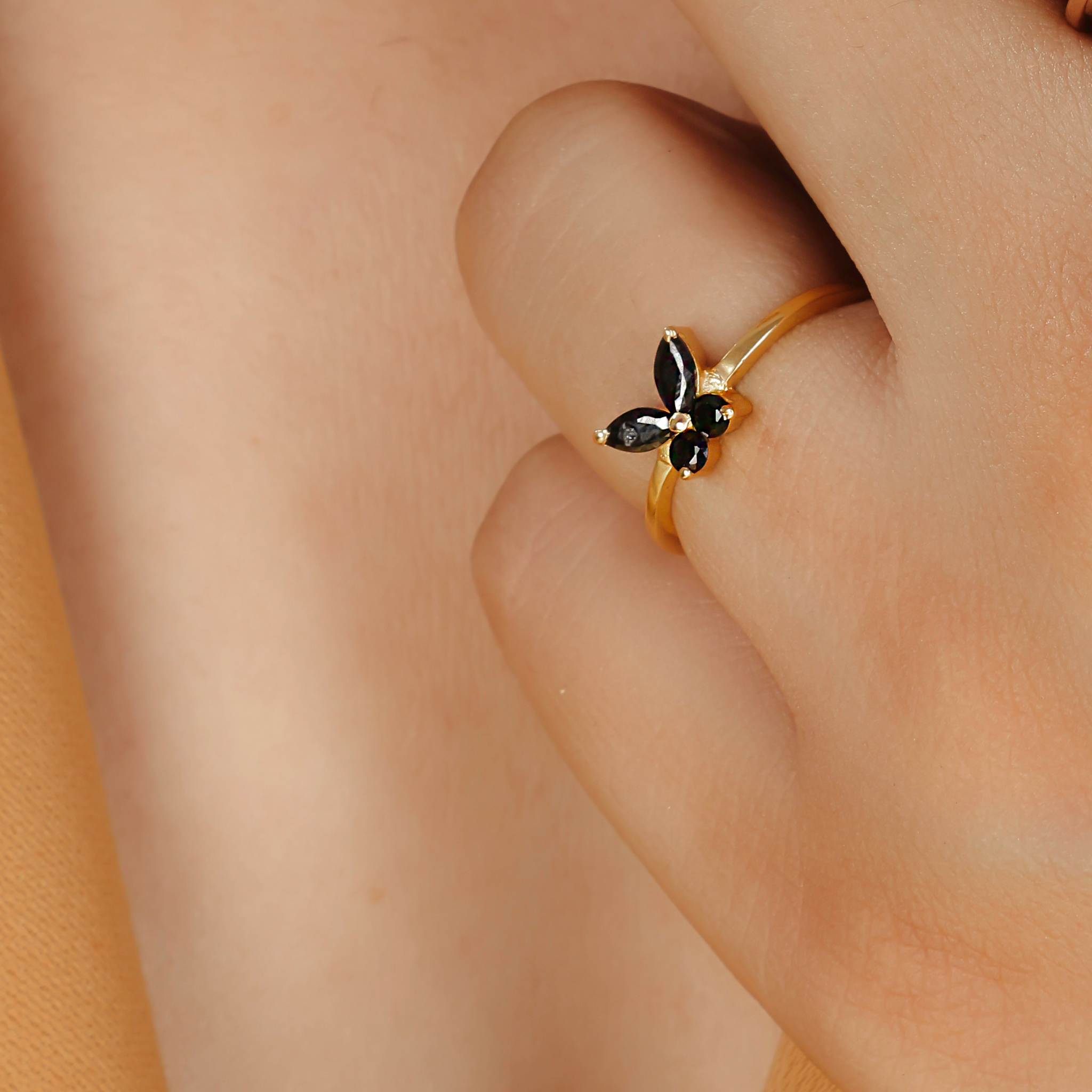 Black Butterfly Chunky Ring Yellow Gold Plated- Hallmarked 925 Sterling Silver Yellow Gold